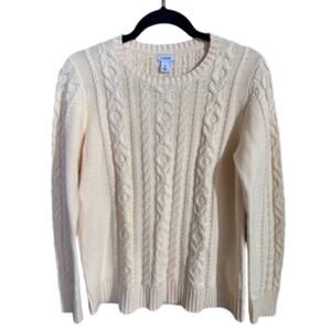 LL Bean Women's sz M Cable Knit 100% Cotton Sweater
